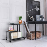 3-Tier Side Table with Open Shelf and Wheels for Living Room and Bedroom