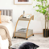 Modern 2-Tier Rolling End Table with Tray Top and Pull-Out Drawer