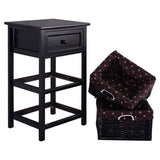3 Tiers Wooden Storage Nightstand with 2 Baskets and 1 Drawer