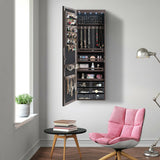 Door Hanging Mirror Jewelry Armoire with Full Length Mirror and 6 Drawers