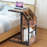 Industrial C-Shape Snack End Table with Storage Space