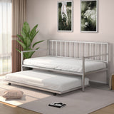 Twin Daybed Set with Metal Slat Support and Roll-Out Trundle