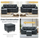 3 Seats L-Shaped Movable Convertible Sectional Sofa with Ottoman