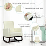2-In-1 Fabric Upholstered Rocking Chair with Waist Pillow