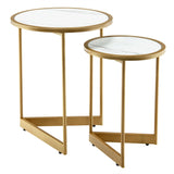 Round Nesting Table Set of 2 with Marble-Like Tabletop for Living Room