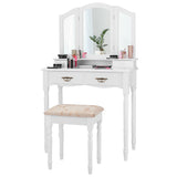 Simple Vanity Set with Tri-Folding Mirror Drawers and Storage Shelf