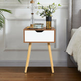 End Side Storage Drawer Nightstand with Solid Wooden Leg