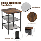 3-Tier Industrial End Table with Mesh Shelves and Adjustable Shelves