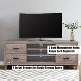 Retro Wooden TV Stand with 3 Open Shelves and 4 Drawers