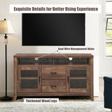 Wooden Retro TV Stand with Drawers and Tempered Glass Doors