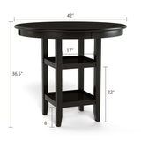 36.5 Inch Counter Height Dining Table with 42 Inches round Tabletop and 2-Tier Storage Shelf