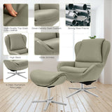 360° Swivel Leather Lounge Chair with Ottoman and Aluminum Alloy Base