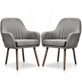 Set of 2 Fabric Upholstered Accent Chairs with Wooden Legs