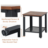 2-Tier Industrial End Table with Storage Shelf for Small Space