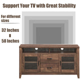 Wooden Retro TV Stand with Drawers and Tempered Glass Doors