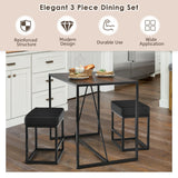 3 Pieces Dining Set Metal Frame Kitchen Table and 2 Stools