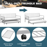 Twin Daybed Set with Metal Slat Support and Roll-Out Trundle
