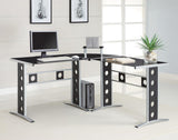 Keizer 3-piece L-shape Office Desk Set Black and Silver