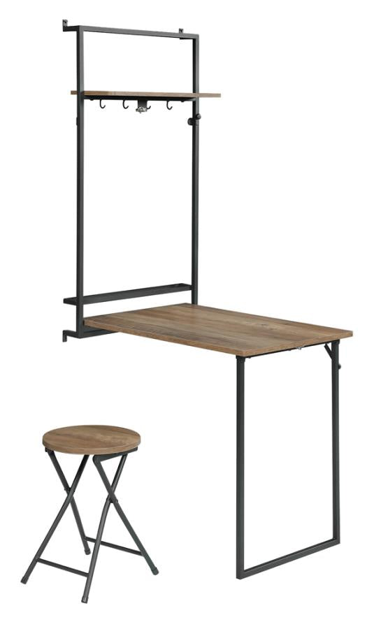 Riley Foldable Wall Desk with Stool Rustic Oak and Sandy Black