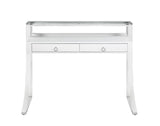 Gemma 2-drawer Writing Desk Glossy White and Chrome