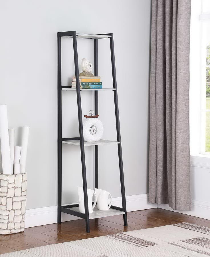 Pinckard 4-shelf Ladder Bookcase Grey Stone Herringbone and Black