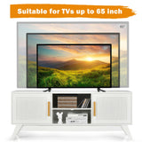 TV Stand Entertainment Media Console with 2 Rattan Cabinets and Open Shelves