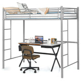 Twin Loft Bed Frame with 2 Ladders Full-Length Guardrail