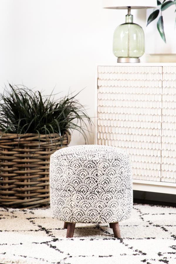 Round Upholstered Accent Stool Cream and Black