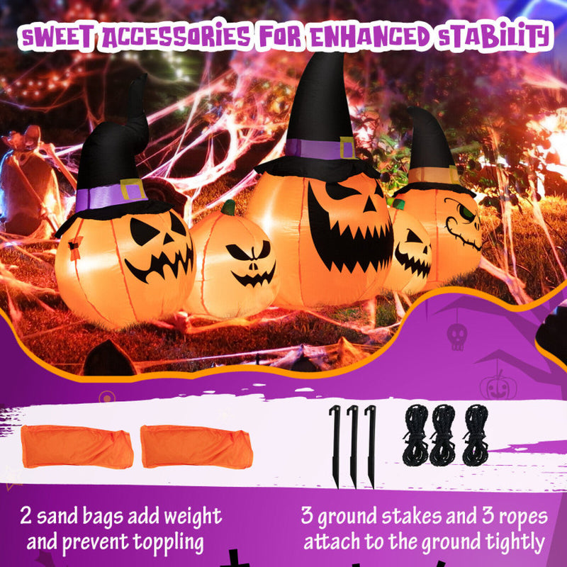 8 Feet Inflatable Pumpkin Family Waterproof Halloween Yard Decoration with LED Lights