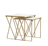2-piece Nesting Table Set White and Gold