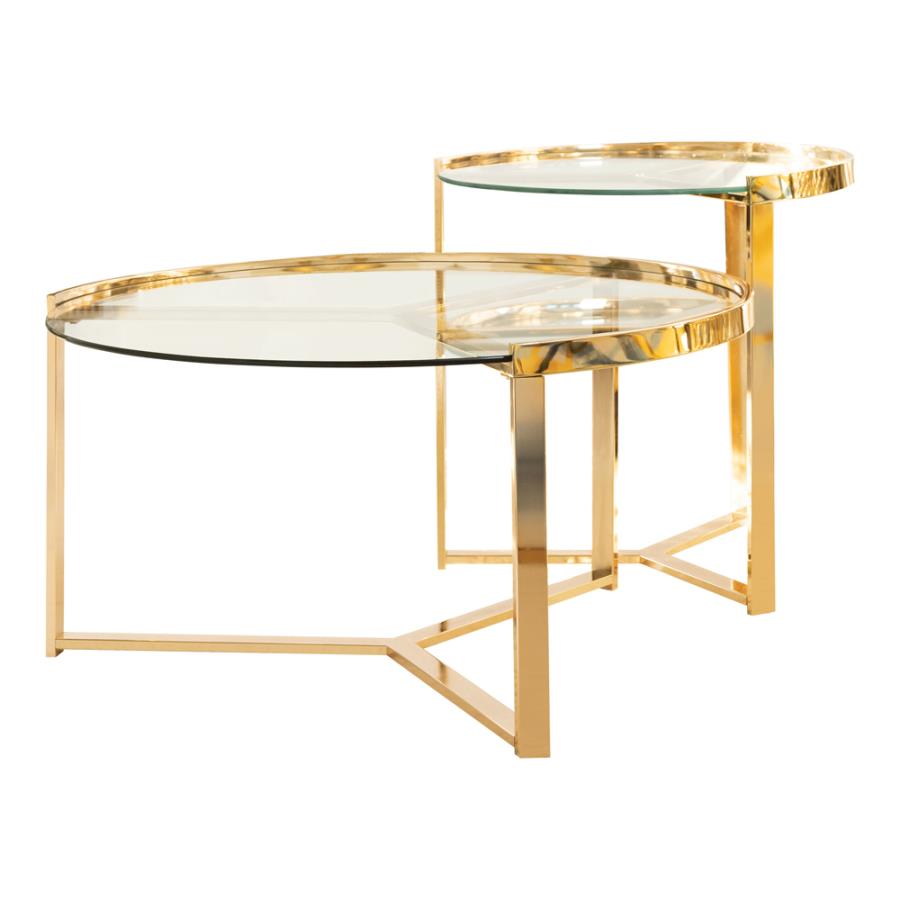 2-piece Round Nesting Table Clear and Gold