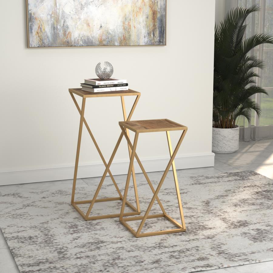2-piece Square Nesting Table Weathered Natural and Gold