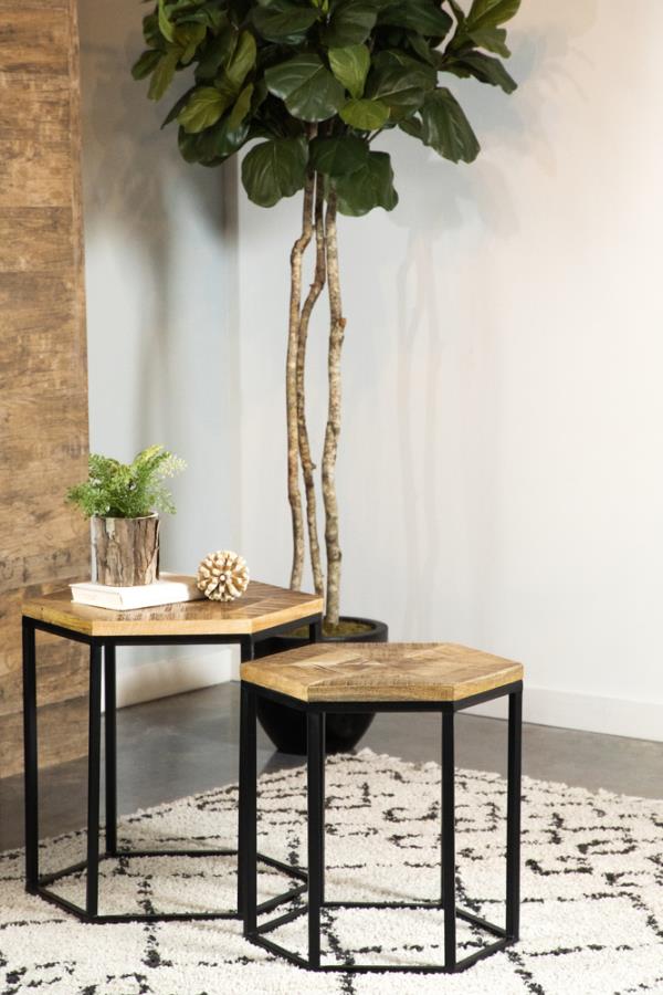 2-piece Hexagon Nesting Tables Natural and Black