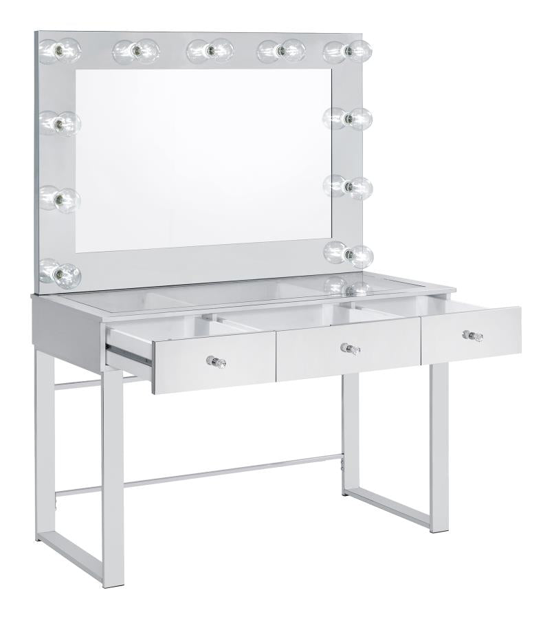 3-drawer Vanity with Lighting Chrome and White