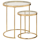 2-piece Round Glass Top Nesting Tables Gold