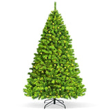 7.5 Feet Pre-Lit Hinged Christmas Tree Green Flocked with 1404 Tips and 530 LED Lights