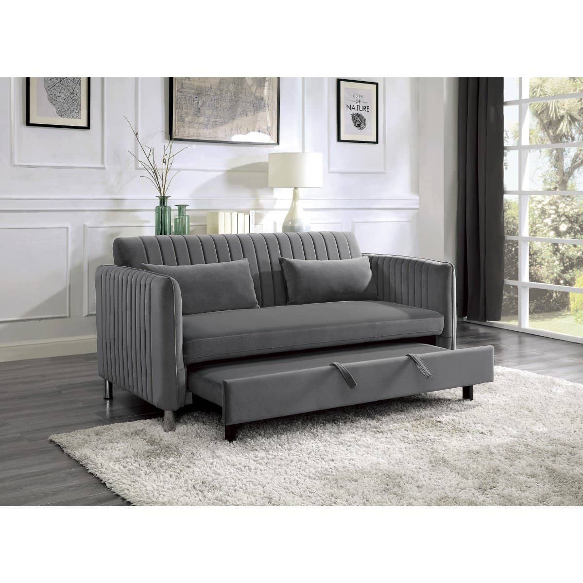 9406BRG-3CL Convertible Studio Sofa with Pull-out Bed