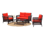 Ariel 4 Piece All Weather Wicker Sofa Seating Group with Cushions and Coffee Table
