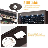 Lockable Wall Mounted Mirror Jewelry Armoire with 5 Leds and 6 Drawers