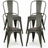 4 Pieces Tolix Style Metal Dining Chairs with Stackable Wood Seat