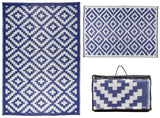 Trellis Design Blue/White Reversible Indoor/Outdoor Mat Area Rug with Bag