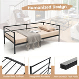 Twin Size Metal Daybed Frame with Metal Slat Support and 3-Sided Guardrails