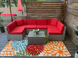 Context Brilliant 7 Piece All Weather Wicker Sofa Seating Group with Red Cushions and Coffee Table