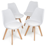 Set of 4 Dining Chairs Mid-Century Modern Shell PU Seat with Wooden Legs