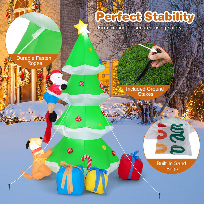 7 Feet Inflatable Christmas Tree with Santa Claus and Dog