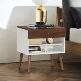Mid-Century Nightstand with Drawer and Rubber Wood Legs