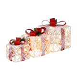 Set of 3 Christmas Lighted Gift Boxes Decorations with Red Bowknots