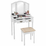 Simple Vanity Set with Tri-Folding Mirror Drawers and Storage Shelf
