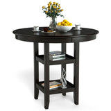 36.5 Inch Counter Height Dining Table with 42 Inches round Tabletop and 2-Tier Storage Shelf