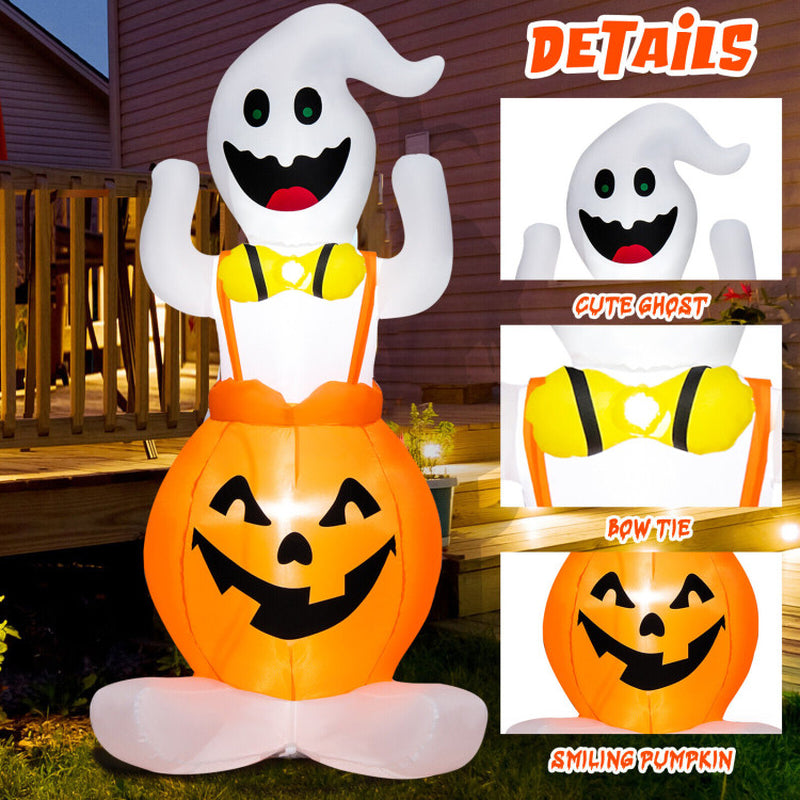 5 Feet Inflatable Halloween Pumpkin Ghost Blow-Up Yard Decoration with LED Lights